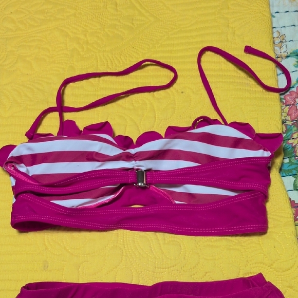 Pink and White Striped Bikini Set - Picture 2 of 3